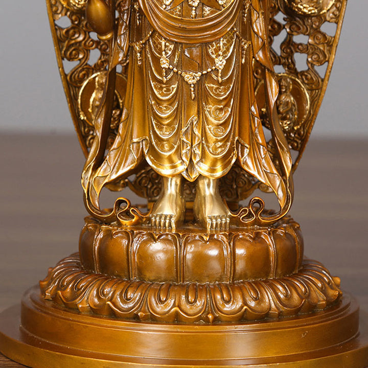 Buddha Stones Kwan Yin Avalokitesvara Aura Harmony Brass Copper Statue Home Desk Decoration