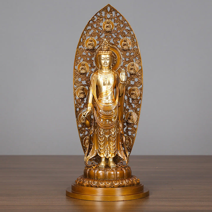 Buddha Stones Kwan Yin Avalokitesvara Aura Harmony Brass Copper Statue Home Desk Decoration - Avalokitesvara 18*41.5cm - image 0