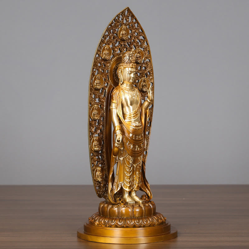 Buddha Stones Kwan Yin Avalokitesvara Aura Harmony Brass Copper Statue Home Desk Decoration - image 1