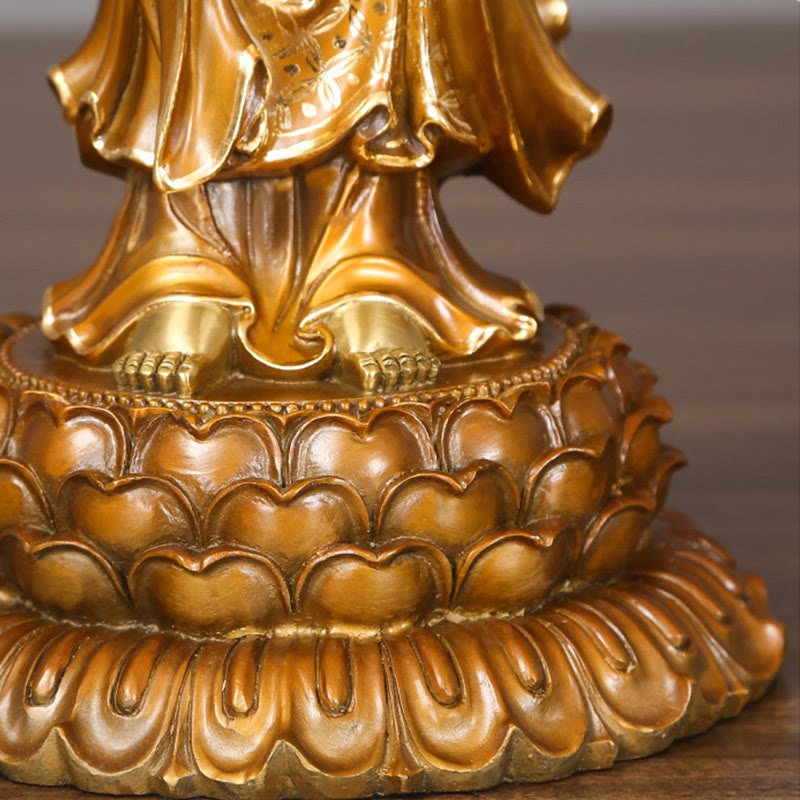 Buddha Stones Kwan Yin Avalokitesvara Lotus Aura Success Brass Copper Statue Home Decoration