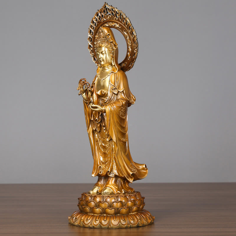 Buddha Stones Kwan Yin Avalokitesvara Lotus Aura Success Brass Copper Statue Home Decoration - image 3