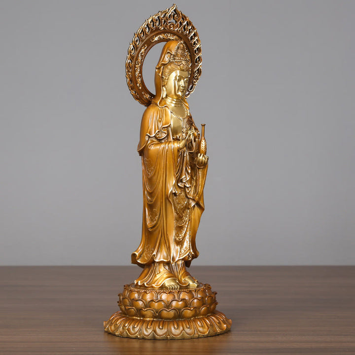 Buddha Stones Kwan Yin Avalokitesvara Lotus Aura Success Brass Copper Statue Home Decoration - image 1
