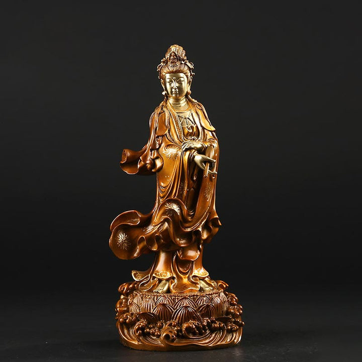 Buddha Stones Kwan Yin Avalokitesvara Holding A Vase Brass Harmony Copper Statue Home Decoration