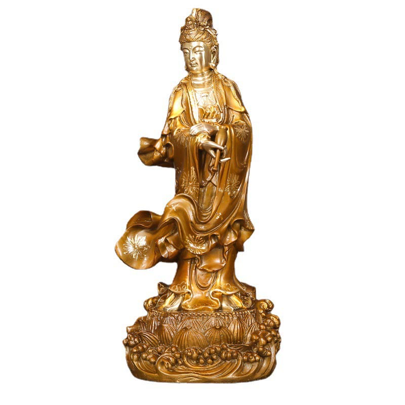 Buddha Stones Kwan Yin Avalokitesvara Holding A Vase Brass Harmony Copper Statue Home Decoration