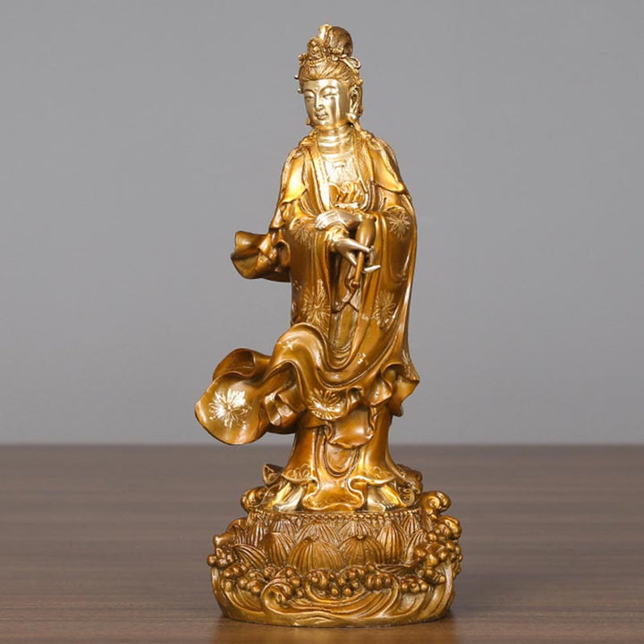 Buddha Stones Kwan Yin Avalokitesvara Holding A Vase Brass Harmony Copper Statue Home Decoration