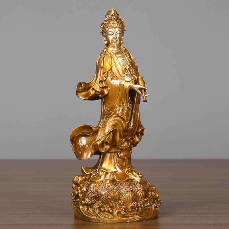 Buddha Stones Kwan Yin Avalokitesvara Holding A Vase Brass Harmony Copper Statue Home Decoration