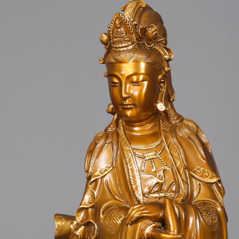 Buddha Stones Kwan Yin Avalokitesvara Holding A Vase Brass Harmony Copper Statue Home Decoration