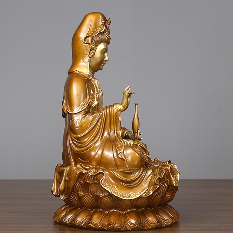 Buddha Stones Kwan Yin Avalokitesvara Lotus Sitting Harmony Brass Copper Statue Home Altar Decoration