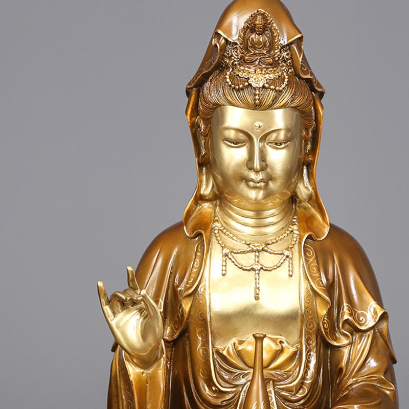 Buddha Stones Kwan Yin Avalokitesvara Lotus Sitting Harmony Brass Copper Statue Home Altar Decoration