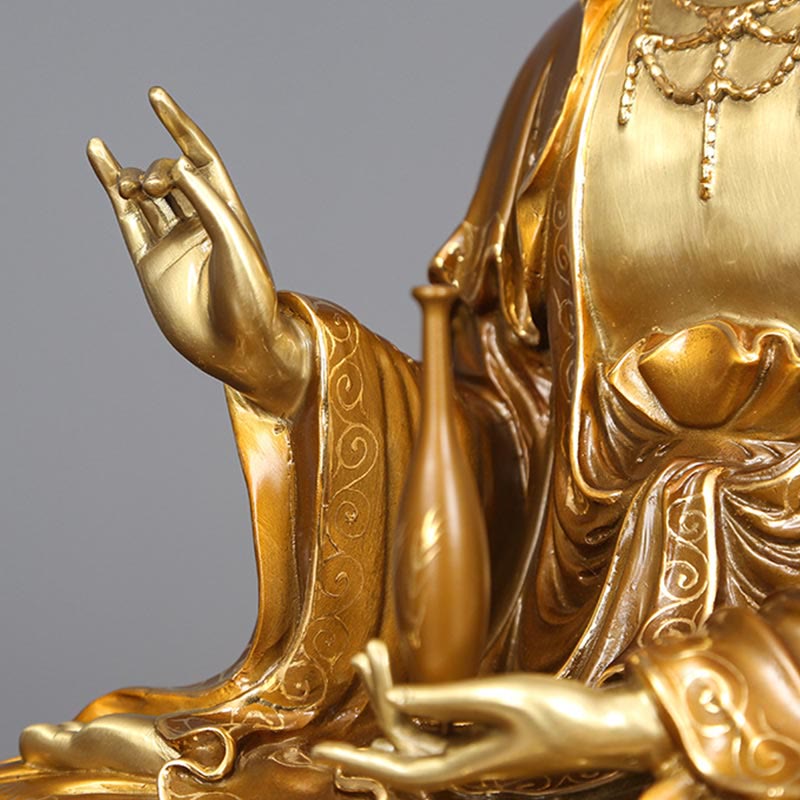 Buddha Stones Kwan Yin Avalokitesvara Lotus Sitting Harmony Brass Copper Statue Home Altar Decoration - image 7