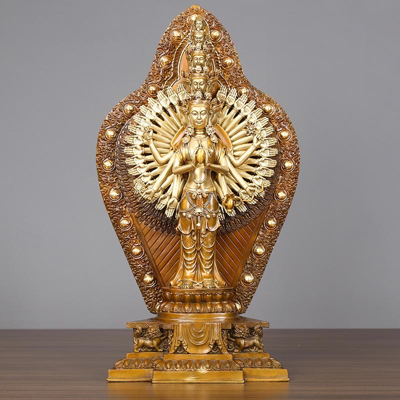 Buddha Stones Handmade Thousand-armed Avalokitesvara Kwan Yin Wealth Brass Copper Statue Decoration