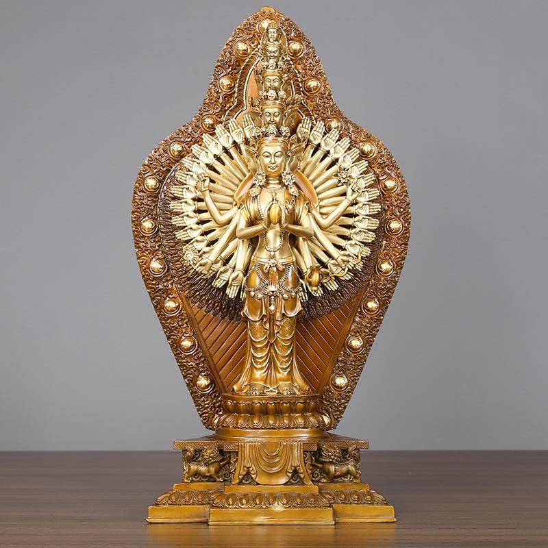 Buddha Stones Handmade Thousand-armed Avalokitesvara Kwan Yin Wealth Brass Copper Statue Decoration - image 9