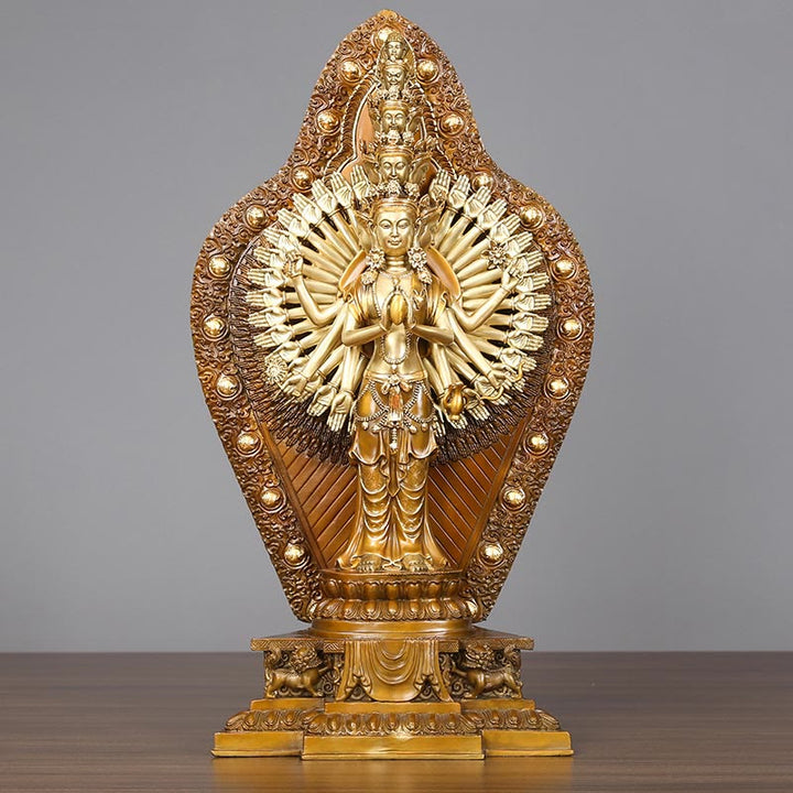 Buddha Stones Handmade Thousand-armed Avalokitesvara Kwan Yin Wealth Brass Copper Statue Decoration - image 9