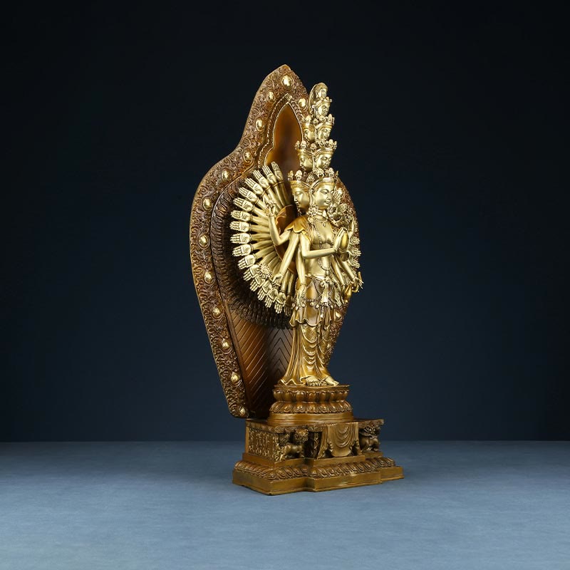 Buddha Stones Handmade Thousand-armed Avalokitesvara Kwan Yin Wealth Brass Copper Statue Decoration - image 12