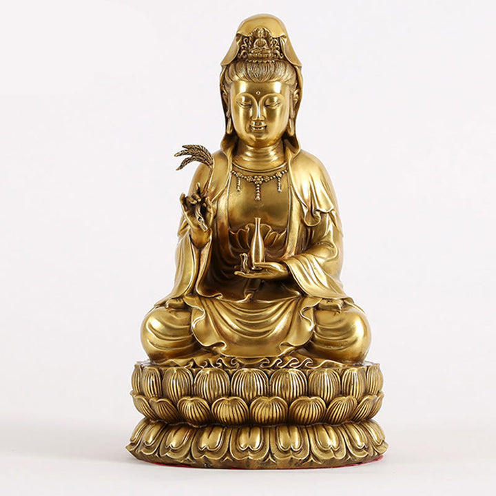 Buddha Stones Kwan Yin Avalokitesvara Holding A Willow Bottle Harmony Brass Copper Statue Home Decoration