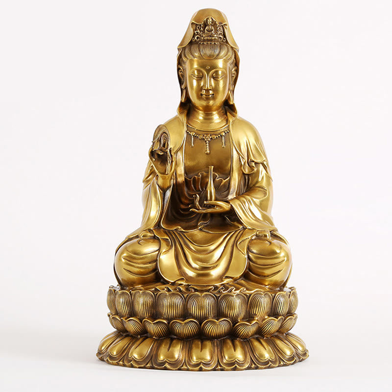Buddha Stones Kwan Yin Avalokitesvara Holding A Willow Bottle Harmony Brass Copper Statue Home Decoration - Avalokitesvara 28*26*47cm - image 7