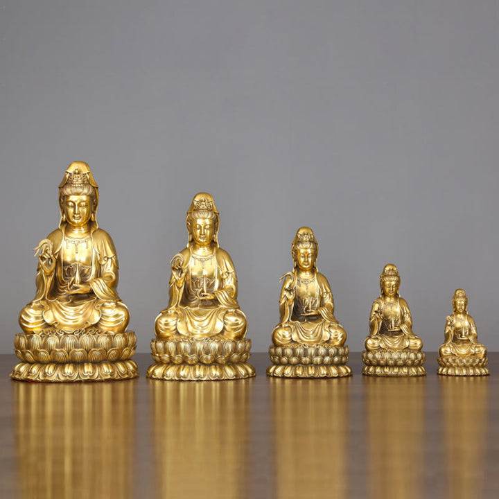 Buddha Stones Kwan Yin Avalokitesvara Holding A Willow Bottle Harmony Brass Copper Statue Home Decoration