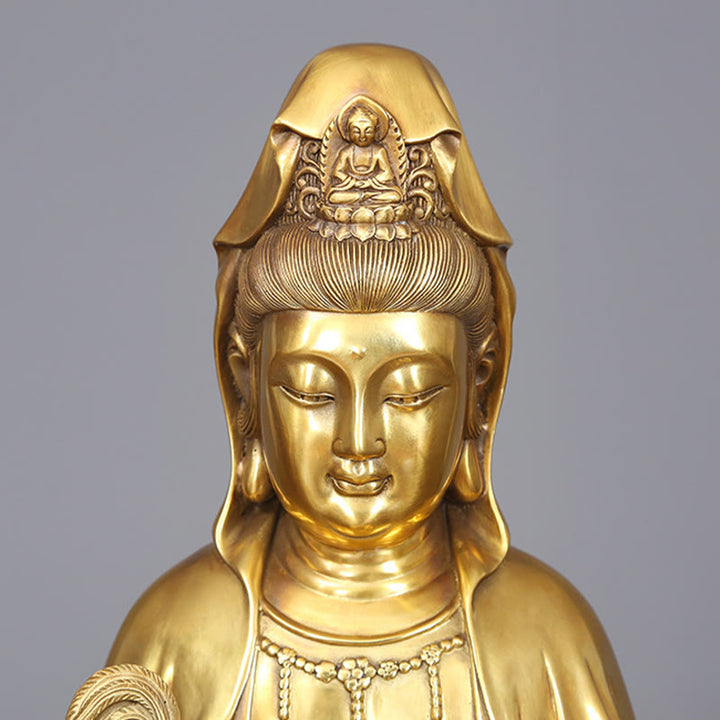 Buddha Stones Kwan Yin Avalokitesvara Holding A Willow Bottle Harmony Brass Copper Statue Home Decoration