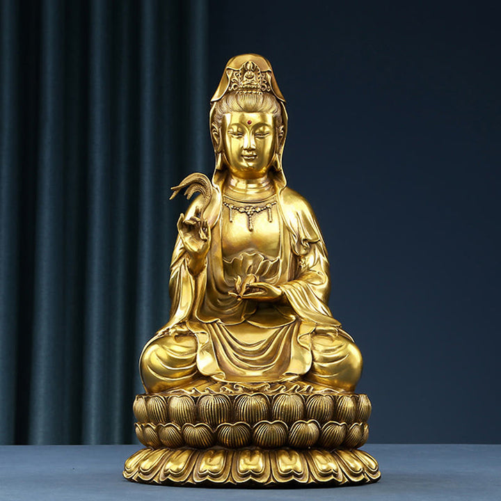 Buddha Stones Kwan Yin Avalokitesvara Holding A Willow Bottle Harmony Brass Copper Statue Home Decoration