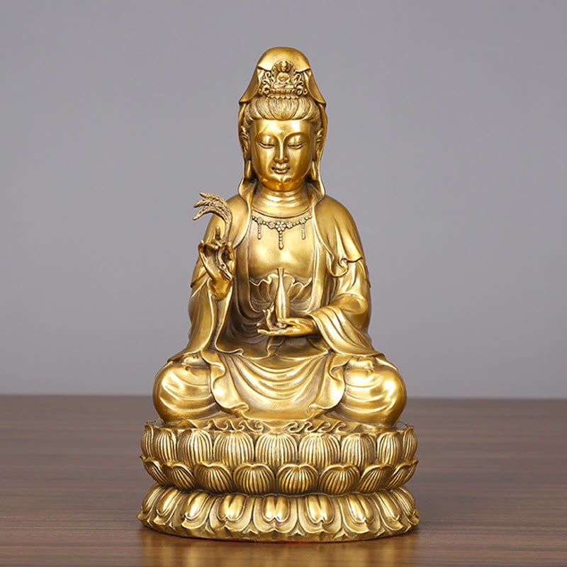Buddha Stones Kwan Yin Avalokitesvara Holding A Willow Bottle Harmony Brass Copper Statue Home Decoration - image 6