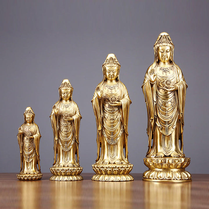 Buddha Stones Kwan Yin Avalokitesvara Holding The Dharma Wheel Wealth Brass Copper Statue Decoration