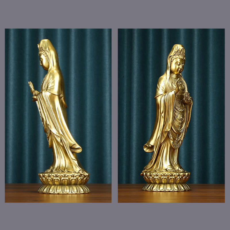 Buddha Stones Kwan Yin Avalokitesvara Holding The Dharma Wheel Wealth Brass Copper Statue Decoration