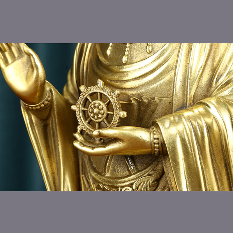 Buddha Stones Kwan Yin Avalokitesvara Holding The Dharma Wheel Wealth Brass Copper Statue Decoration