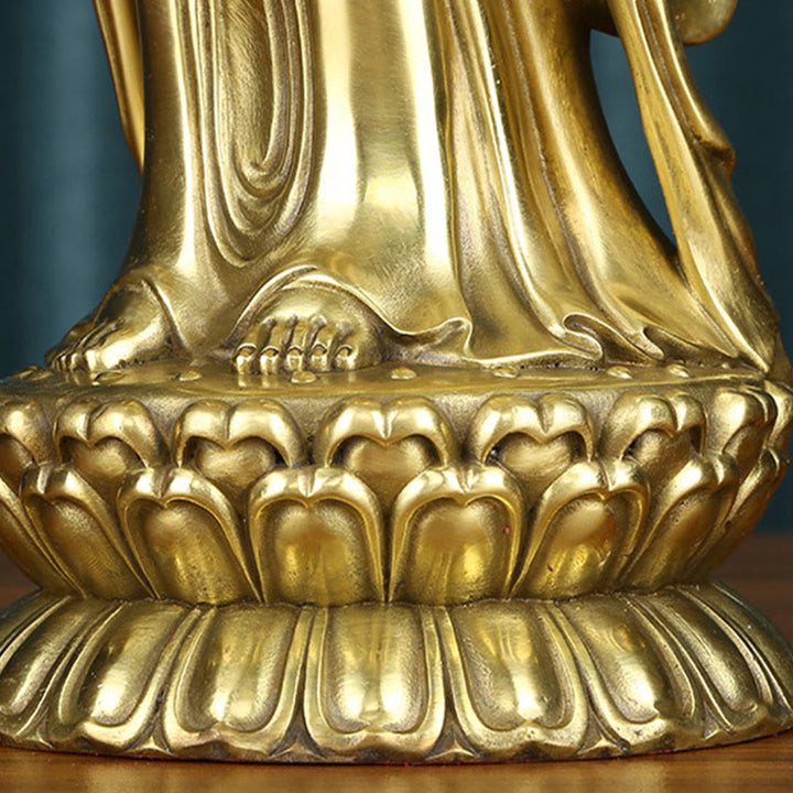 Buddha Stones Kwan Yin Avalokitesvara Holding The Dharma Wheel Wealth Brass Copper Statue Decoration