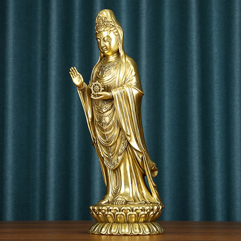Buddha Stones Kwan Yin Avalokitesvara Holding The Dharma Wheel Wealth Brass Copper Statue Decoration - image 16