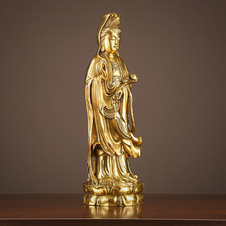 Buddha Stones Kwan Yin Avalokitesvara Holding The Dharma Wheel Wealth Brass Copper Statue Decoration - image 4