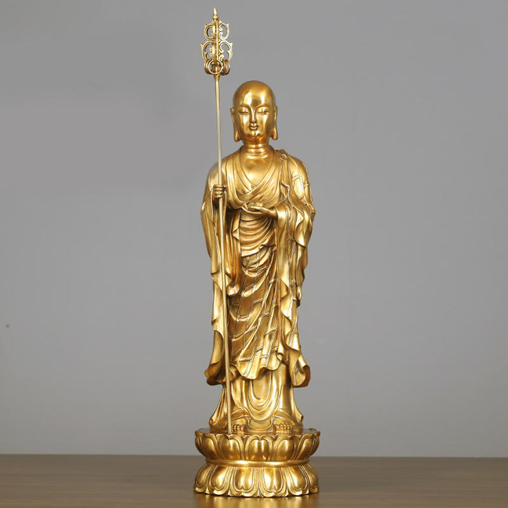 Buddha Stones Ksitigarbha Bodhisattva Figurine Compassion Copper Statue Home Offering Decoration - Ksitigarbha Bodhisattva 20*65cm - image 12