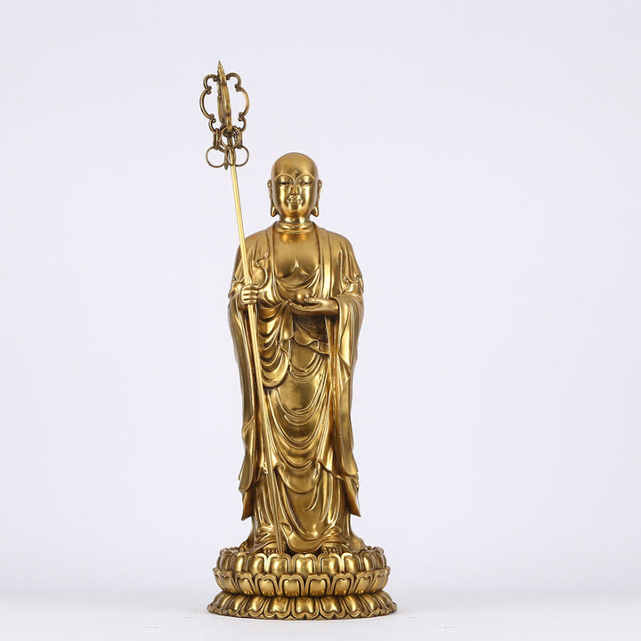 Buddha Stones Ksitigarbha Bodhisattva Figurine Compassion Copper Statue Home Offering Decoration - Ksitigarbha Bodhisattva 34*76cm - image 16