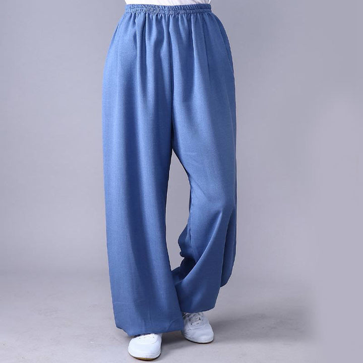 Buddha Stones Summer Elastic Waist Tai Chi Qigong Practice Cotton Linen Unisex Pants - CornflowerBlue - 3XL-FIT FOR US/UK/AU/EU-2XL - image 8