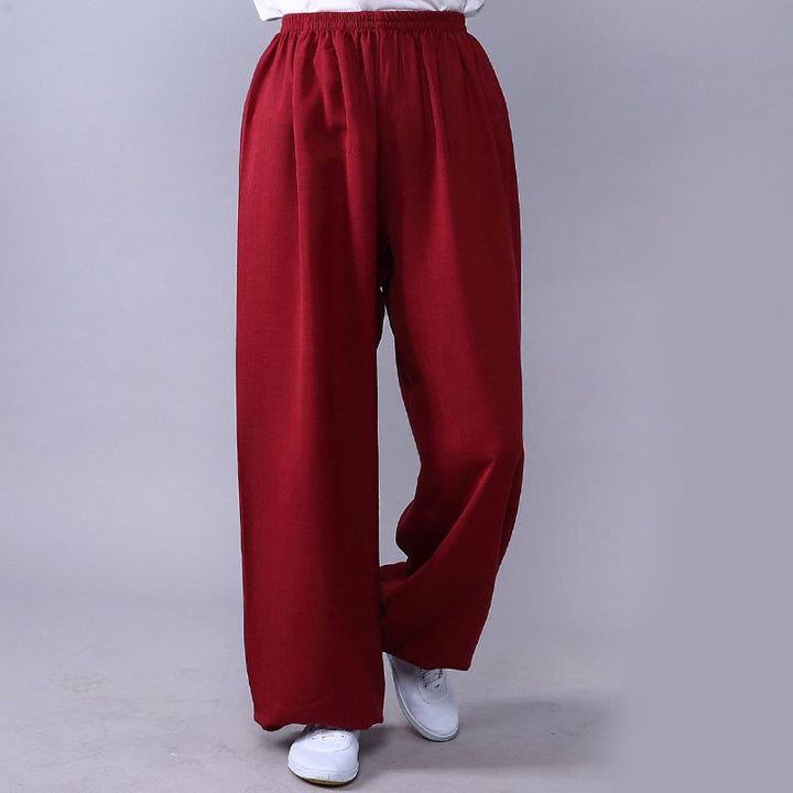 Buddha Stones Summer Elastic Waist Tai Chi Qigong Practice Cotton Linen Unisex Pants - Crimson - 3XL-FIT FOR US/UK/AU/EU-2XL - image 20