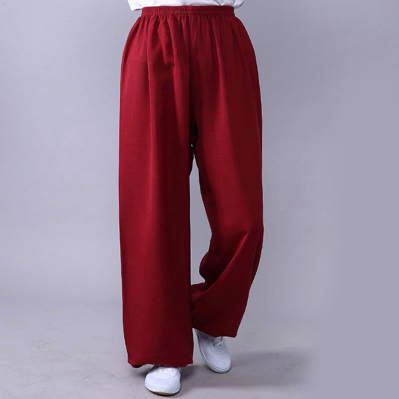 Buddha Stones Summer Elastic Waist Tai Chi Qigong Practice Cotton Linen Unisex Pants - Crimson - 3XL-FIT FOR US/UK/AU/EU-2XL - image 18