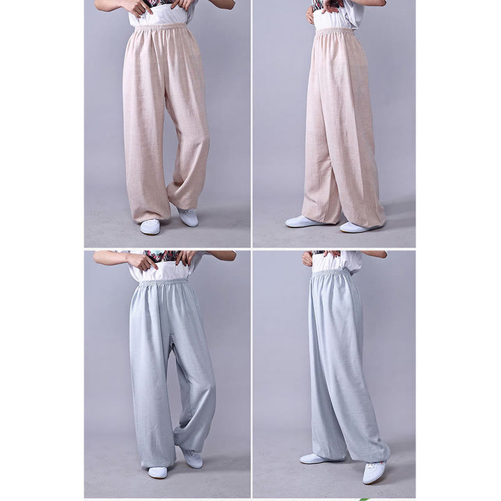 Buddha Stones Summer Elastic Waist Tai Chi Qigong Practice Cotton Linen Unisex Pants - image 10