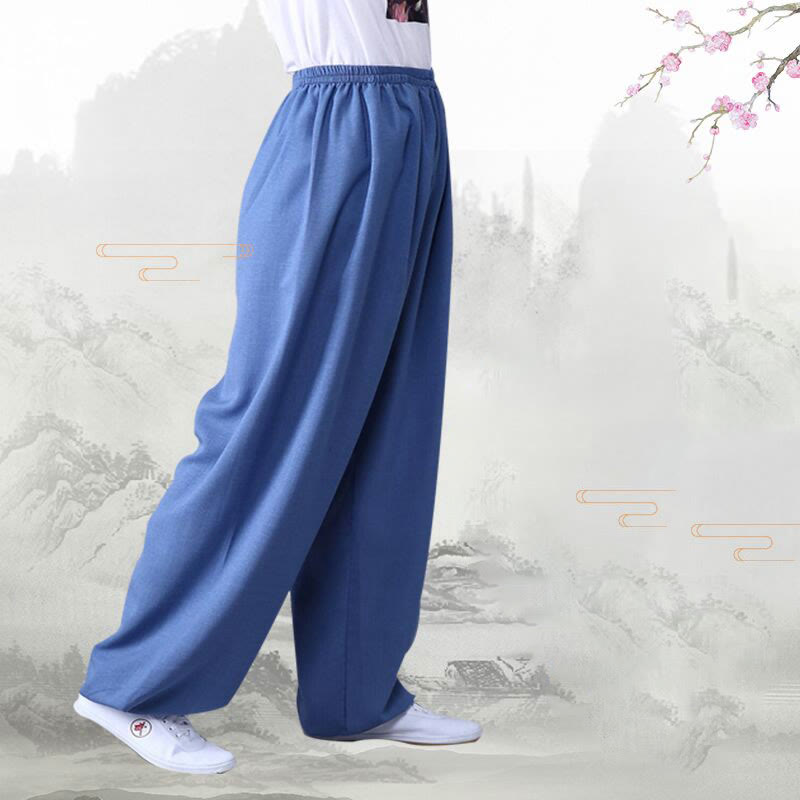 Buddha Stones Summer Elastic Waist Tai Chi Qigong Practice Cotton Linen Unisex Pants - image 9