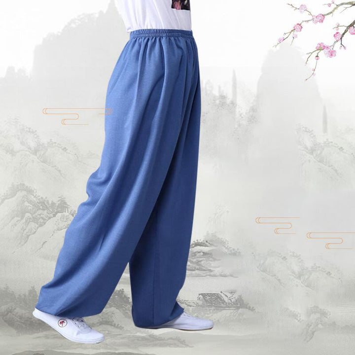 Buddha Stones Summer Elastic Waist Tai Chi Qigong Practice Cotton Linen Unisex Pants - image 9