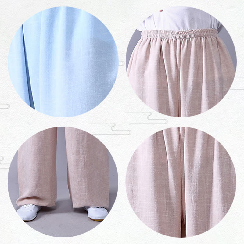 Buddha Stones Summer Elastic Waist Tai Chi Qigong Practice Cotton Linen Unisex Pants - image 9