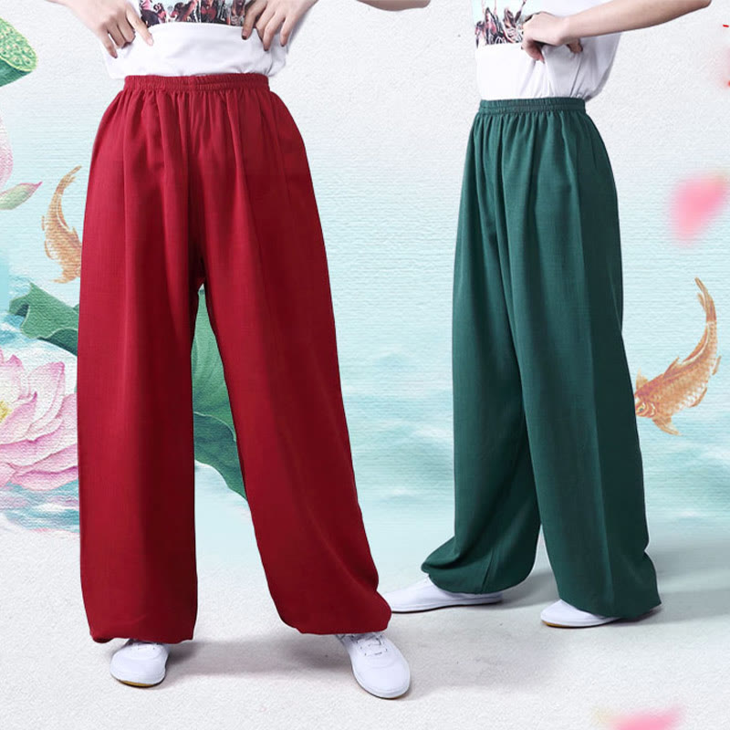 Buddha Stones Summer Elastic Waist Tai Chi Qigong Practice Cotton Linen Unisex Pants - image 12