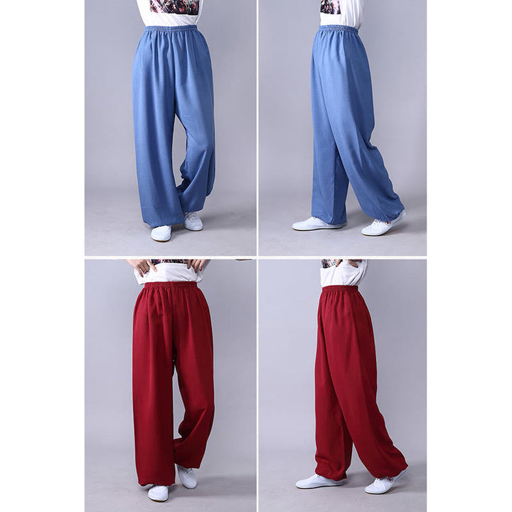 Buddha Stones Summer Elastic Waist Tai Chi Qigong Practice Cotton Linen Unisex Pants - image 19