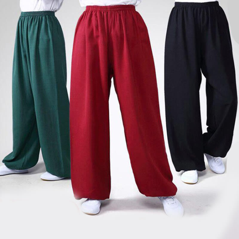 Buddha Stones Summer Elastic Waist Tai Chi Qigong Practice Cotton Linen Unisex Pants - image 2