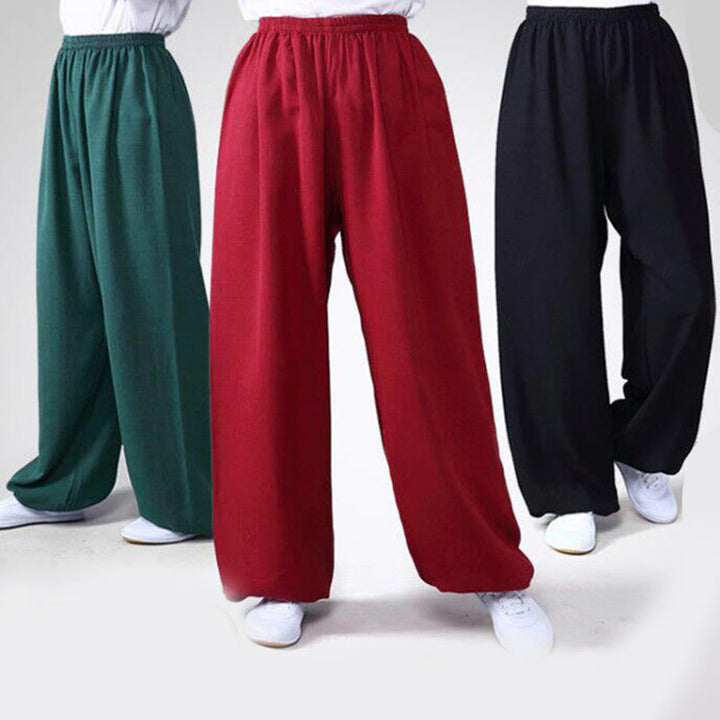 Buddha Stones Summer Elastic Waist Tai Chi Qigong Practice Cotton Linen Unisex Pants - image 2
