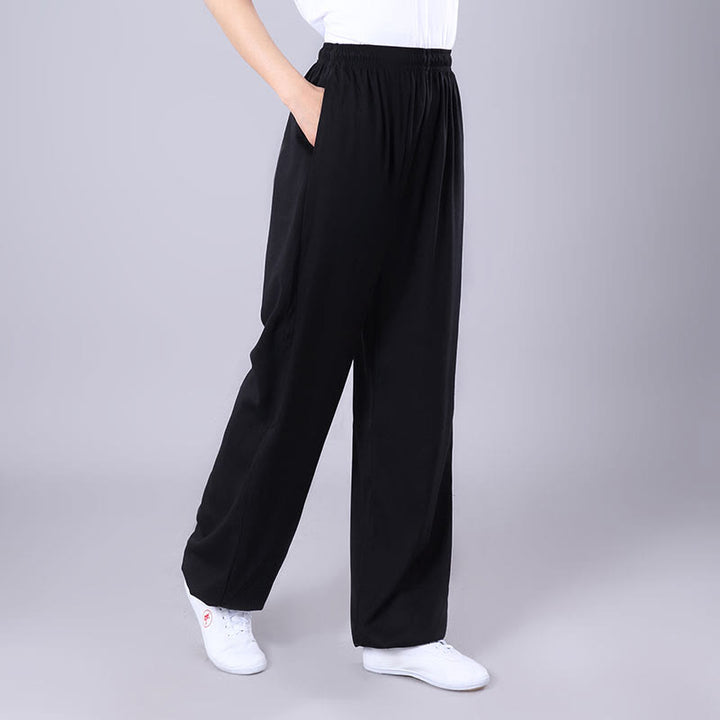 Buddha Stones Summer Unisex Elastic Waist Tai Chi Qigong Practice Breathable  Pants With Pockets - Black - 3XL-FIT FOR US/UK/AU/EU-2XL - image 7
