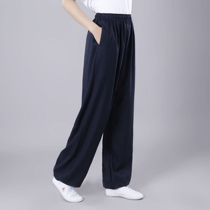 Buddha Stones Summer Unisex Elastic Waist Tai Chi Qigong Practice Breathable Cotton Linen Pants With Pockets - SteelBlue - 3XL-FIT FOR US/UK/AU/EU-2XL - image 25