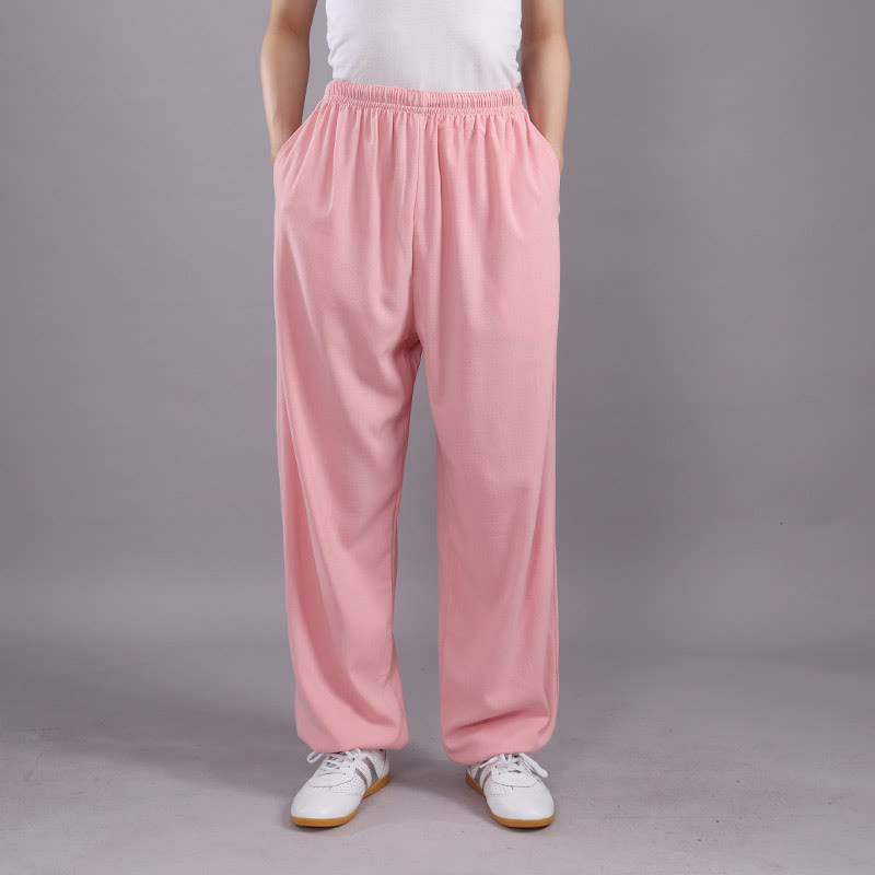 Buddha Stones Summer Unisex Elastic Waist Tai Chi Qigong Practice Breathable Cotton Linen Pants With Pockets - Pink - 3XL-FIT FOR US/UK/AU/EU-2XL - image 27