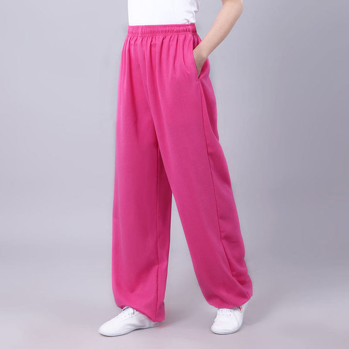 Buddha Stones Summer Unisex Elastic Waist Tai Chi Qigong Practice Breathable  Pants With Pockets - HotPink - 3XL-FIT FOR US/UK/AU/EU-2XL - image 18