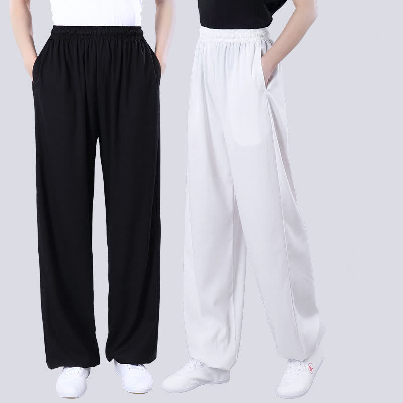 Buddha Stones Summer Unisex Elastic Waist Tai Chi Qigong Practice Breathable Cotton Linen Pants With Pockets - image 14