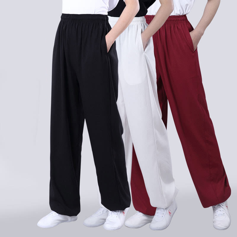 Buddha Stones Summer Unisex Elastic Waist Tai Chi Qigong Practice Breathable Cotton Linen Pants With Pockets - image 15