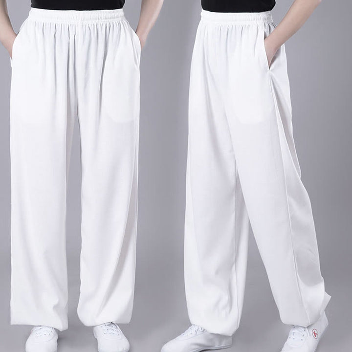 Buddha Stones Summer Unisex Elastic Waist Tai Chi Qigong Practice Breathable Cotton Linen Pants With Pockets - image 3